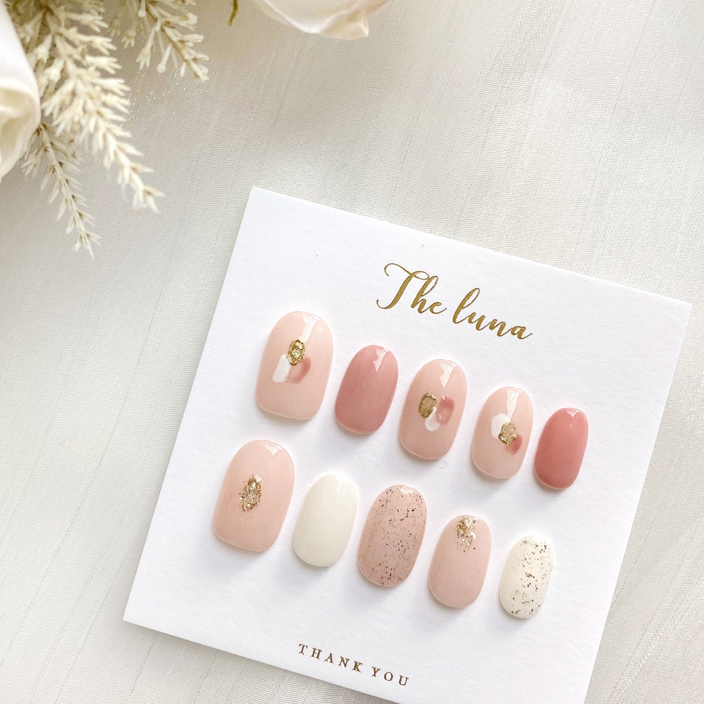 日系粉色簡單甲片 (疊色/閃粉)(可重用)