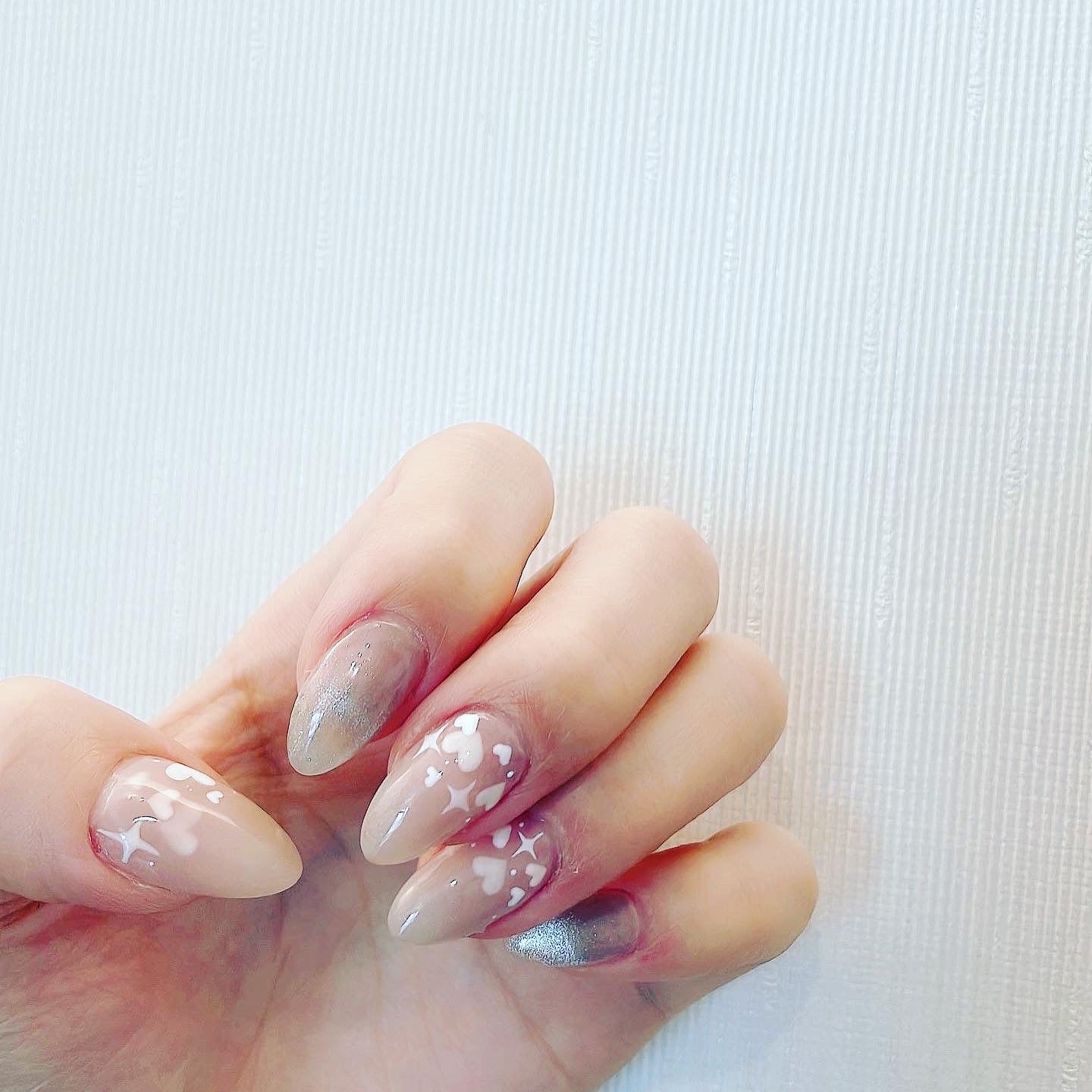 貓眼粉色心心甲片(可重用)