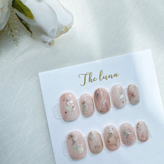 粉色雲石氣質金邊甲片(可重用)