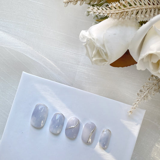 透亮藍氣質銀邊鏡面甲片(可重用)